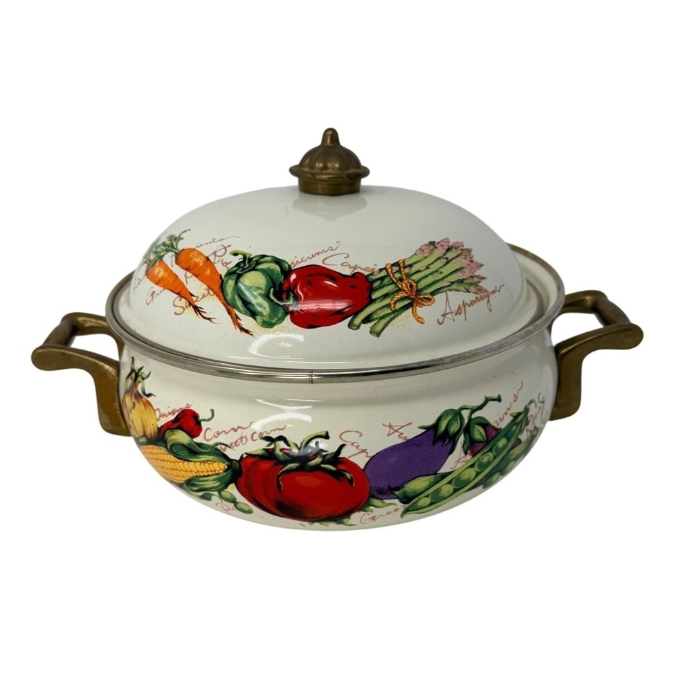 Vintage 1990s Farmers Market Enamel Covered Casserole Pot Tabletops Unlimited